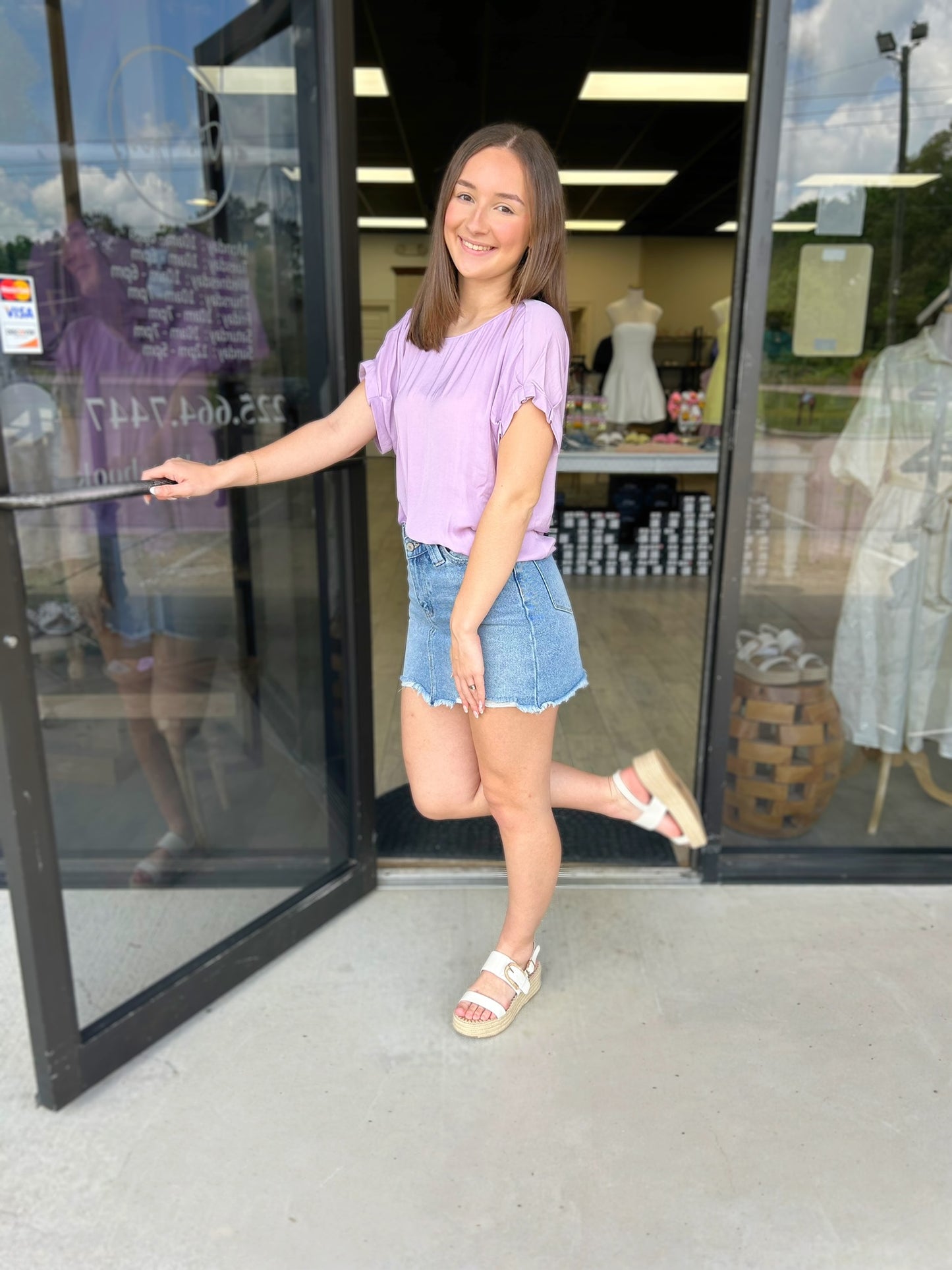 LARGE - Pleated Drop Blouse in Lavender