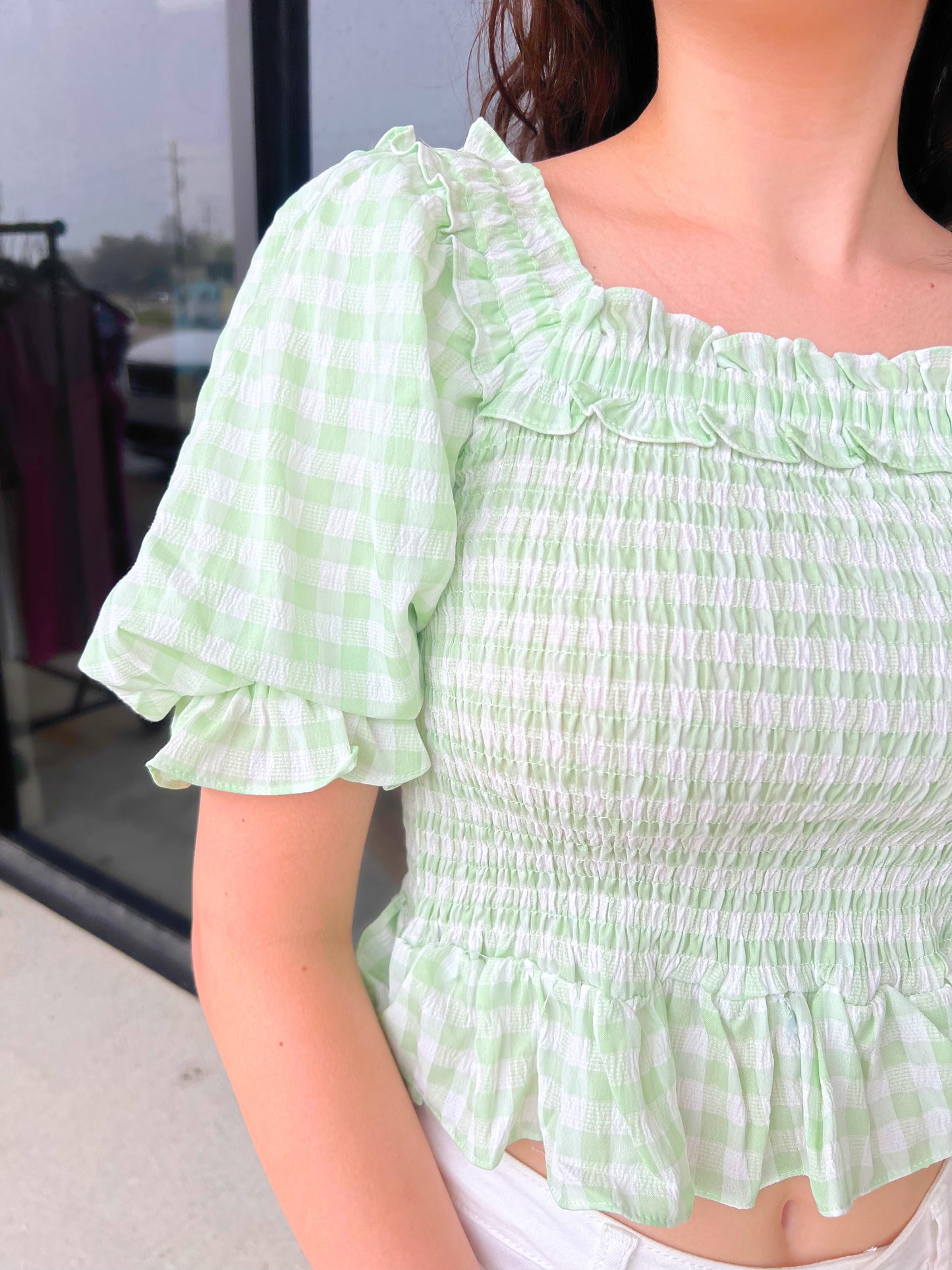 Green Apple Gingham Top