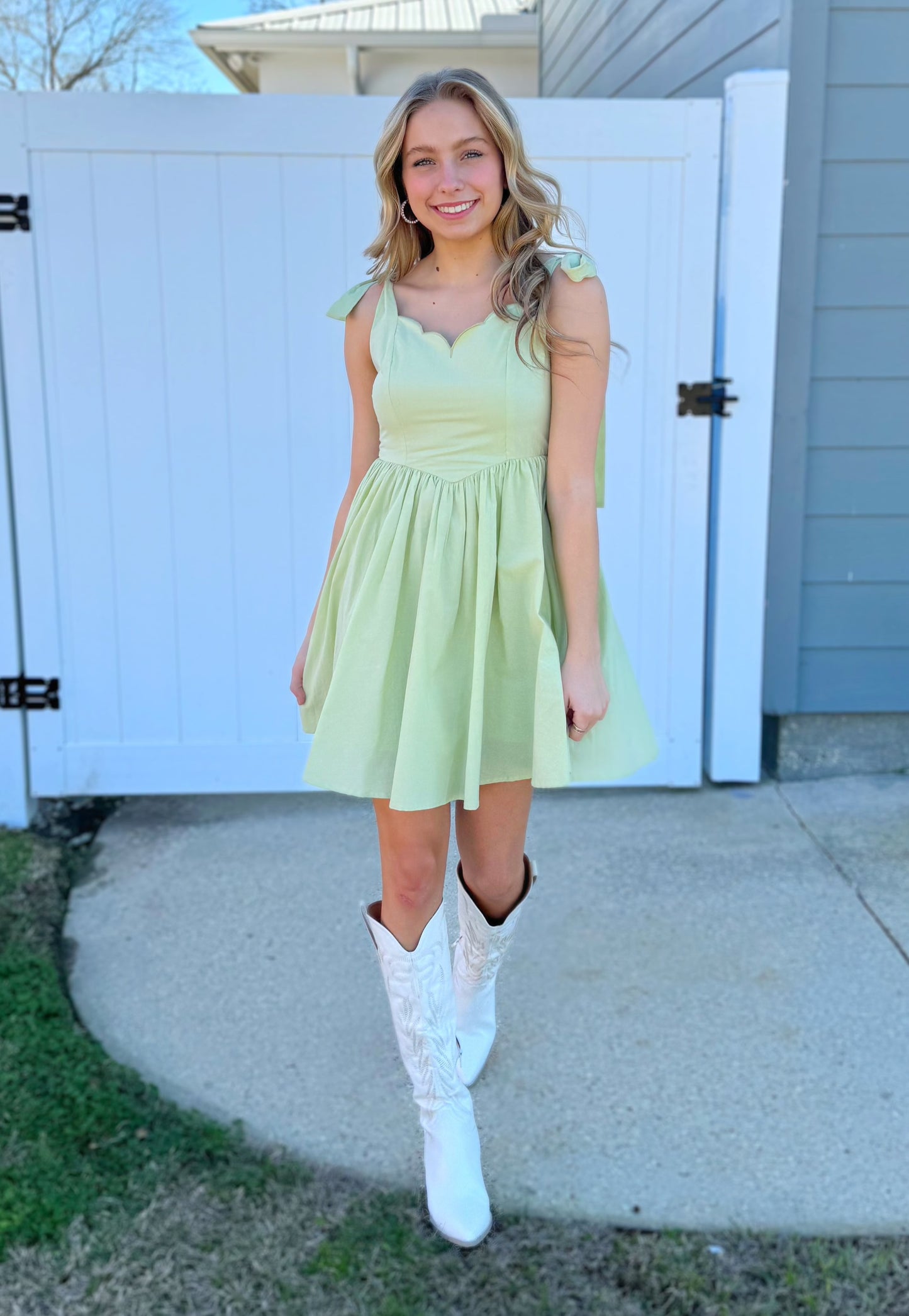 MEDIUM - Scalloped in Sage Dress