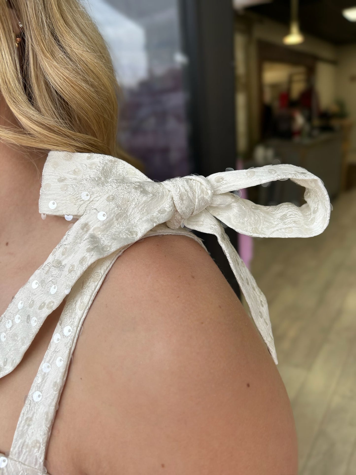 Caroling in Cream Dress