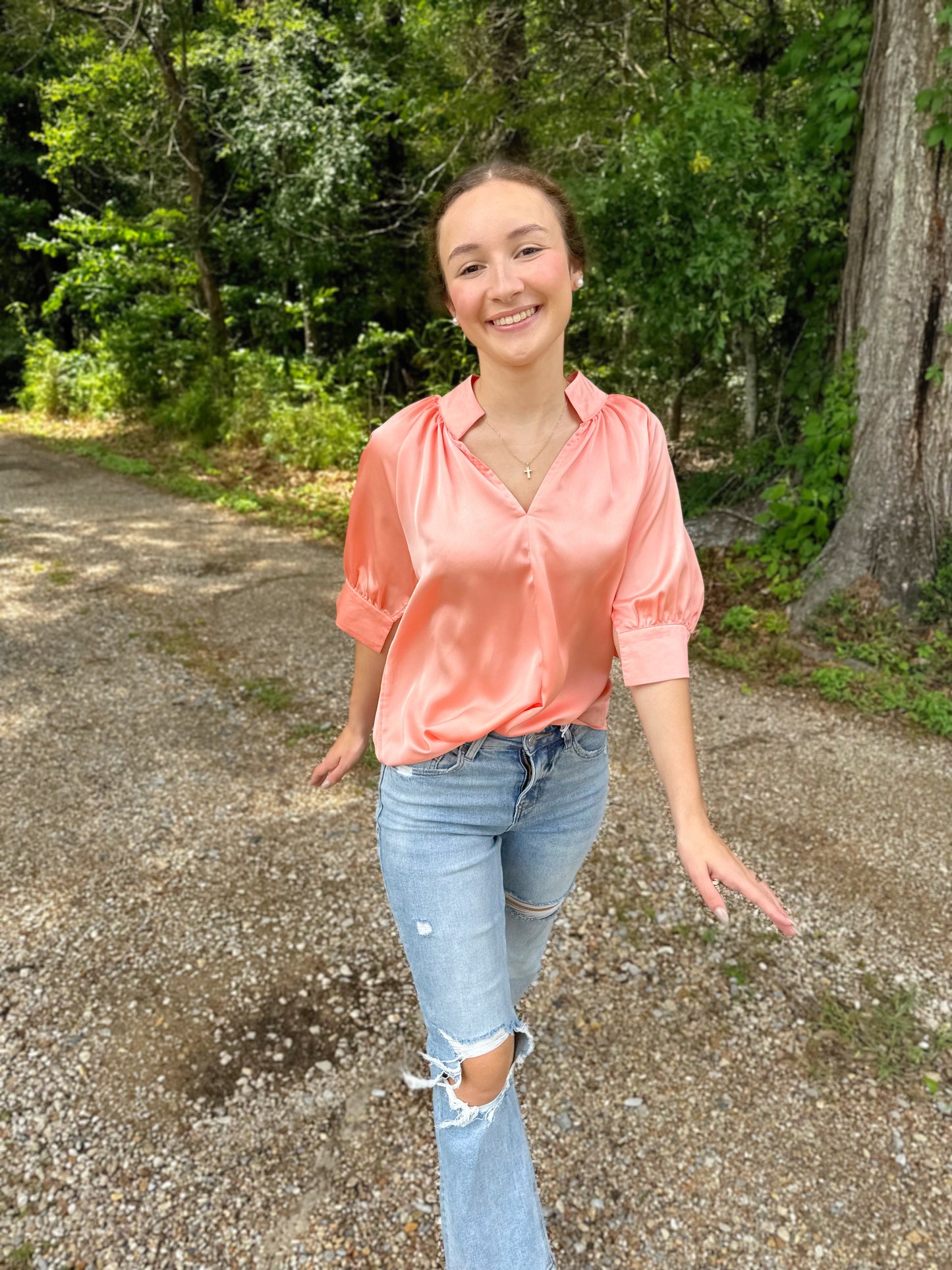 Simply Satin Blouse in Peach