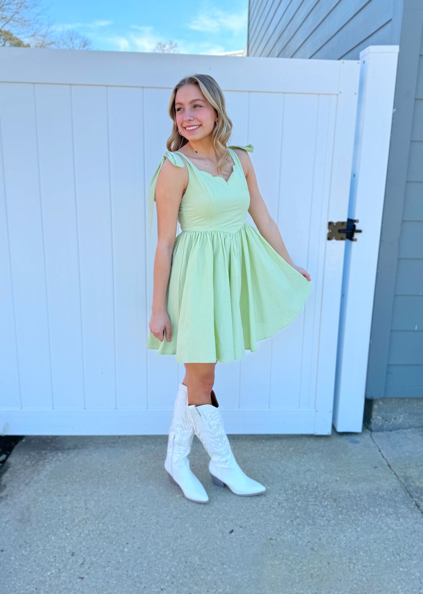 MEDIUM - Scalloped in Sage Dress