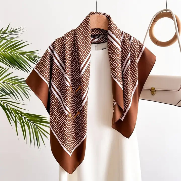 Geometric Print Silk Satin Shawl