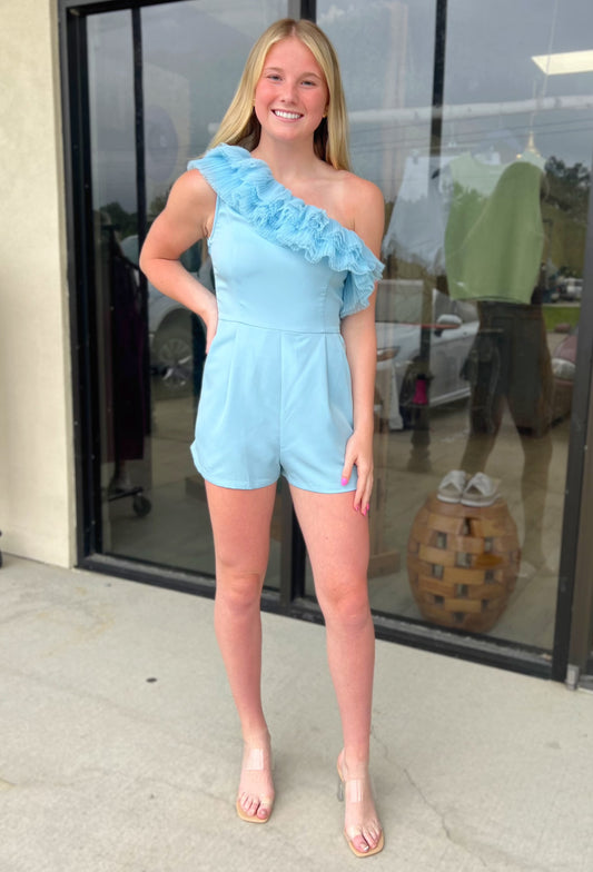 LARGE - Pleated in Blue Romper