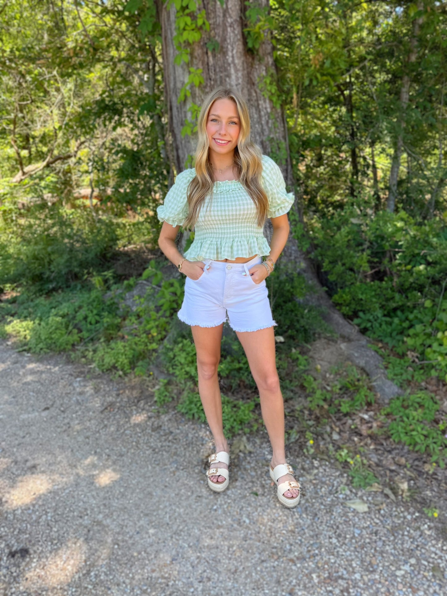 Green Apple Gingham Top