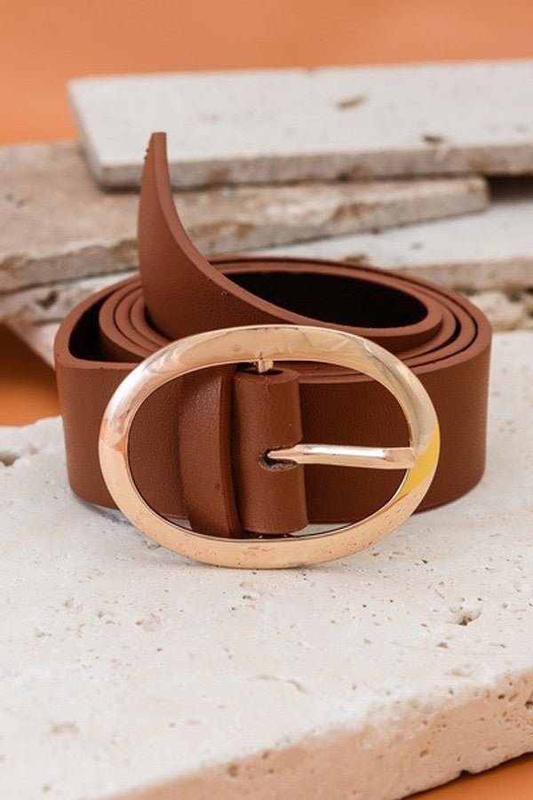 Oval Buckle Leather Belt