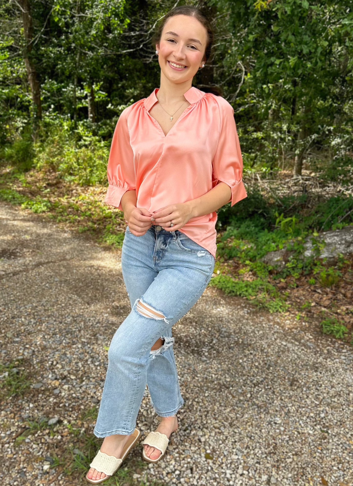 Simply Satin Blouse in Peach