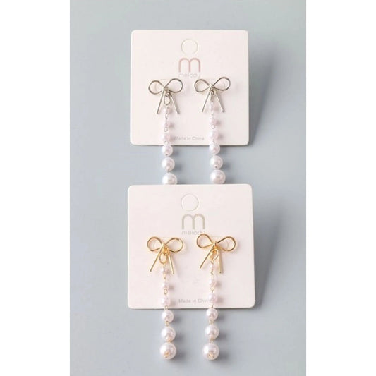 Bow Drop Earrings in Silver