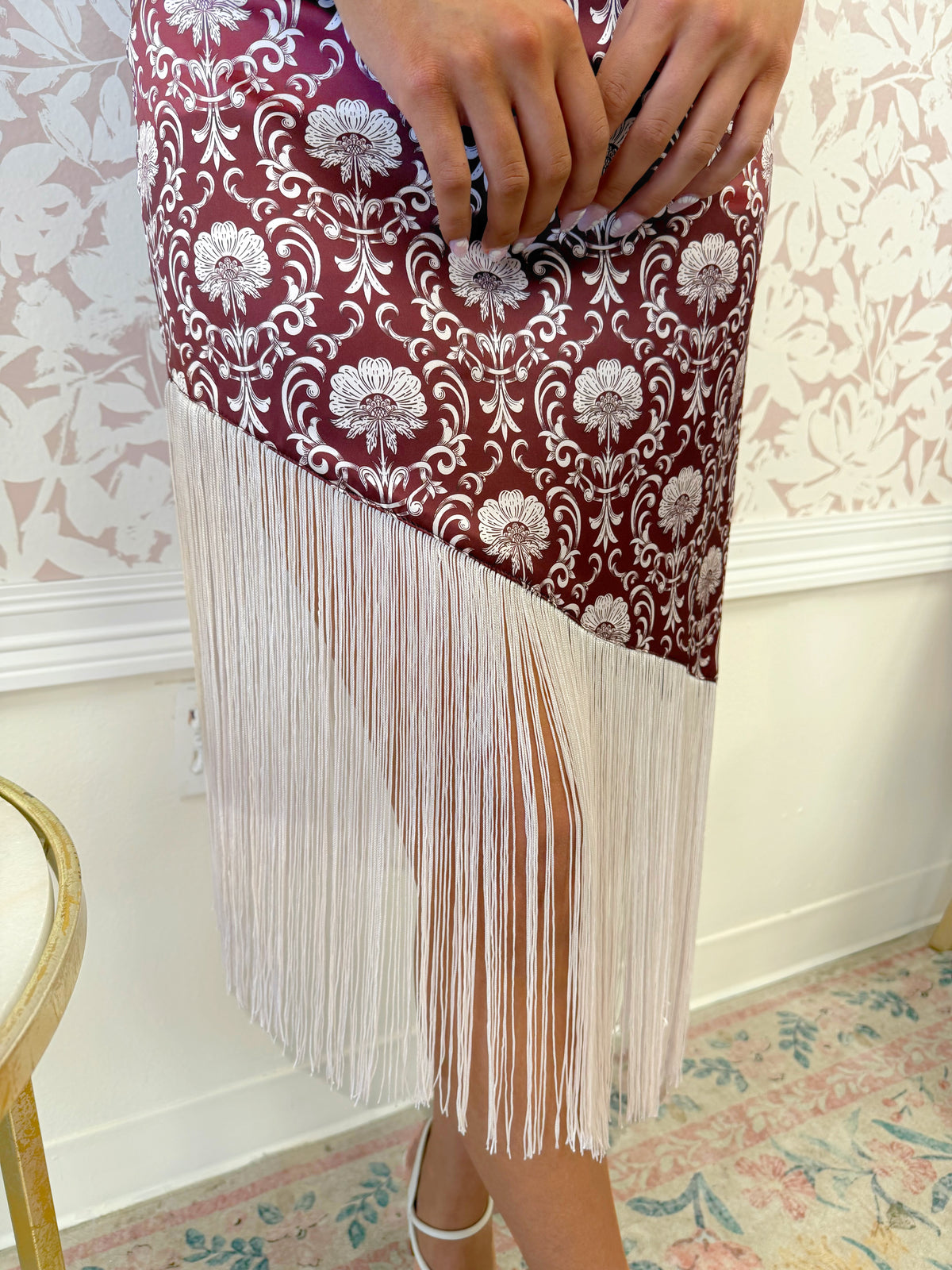 Fringe & Floral Midi Dress