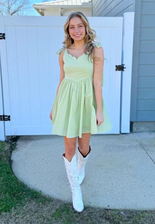 MEDIUM - Scalloped in Sage Dress