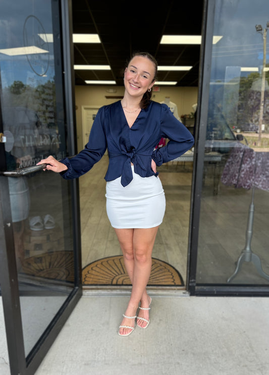 Tied in Navy Blouse