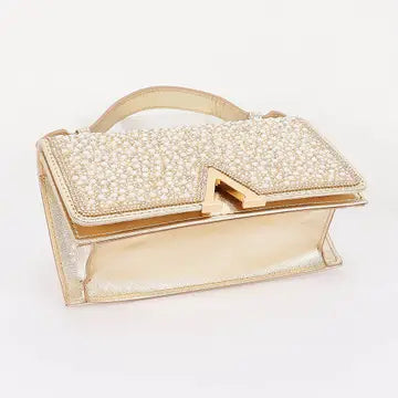 Rhinestone and Pearl Flap Clutch
