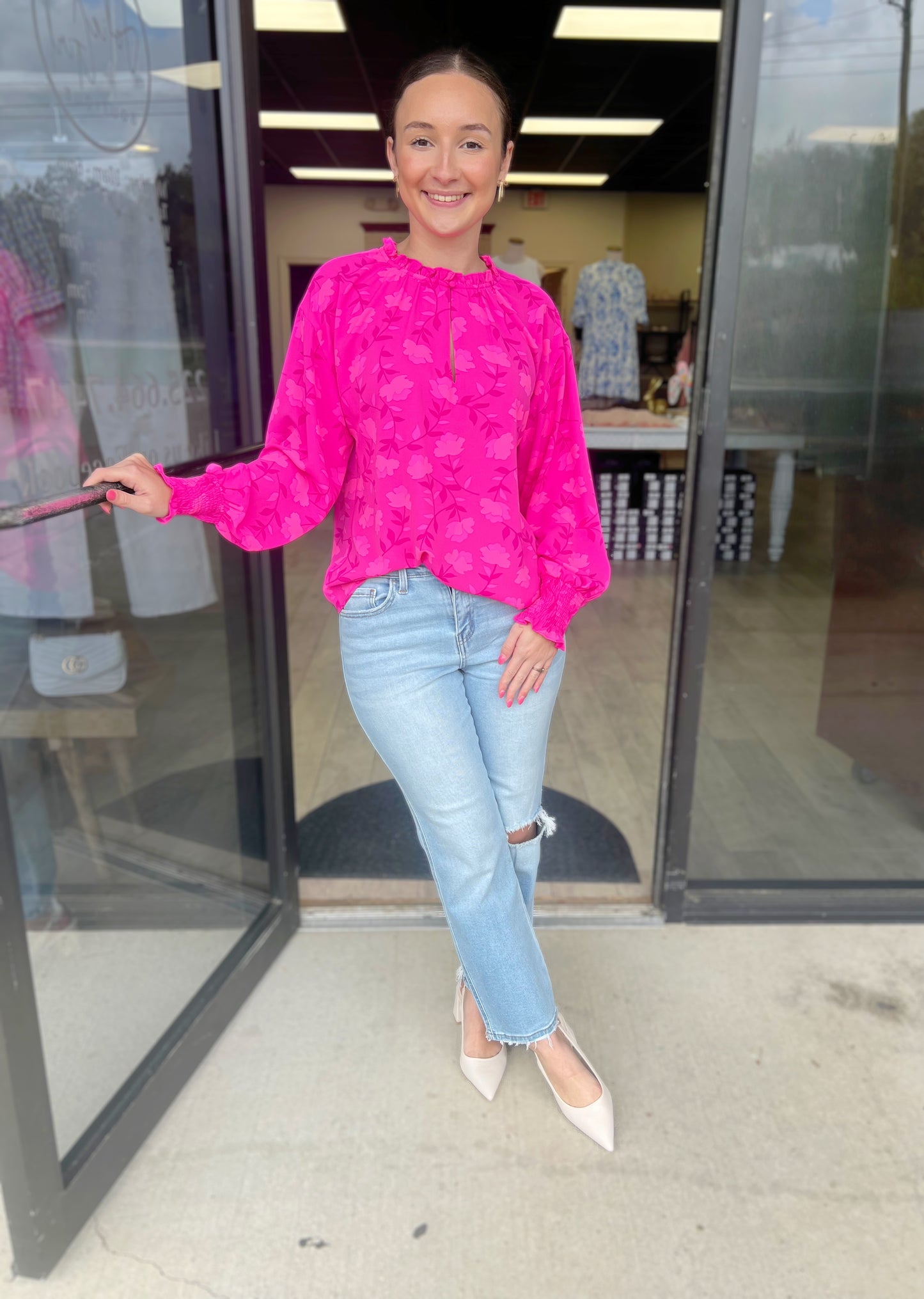 Floral & Fuchsia Blouse