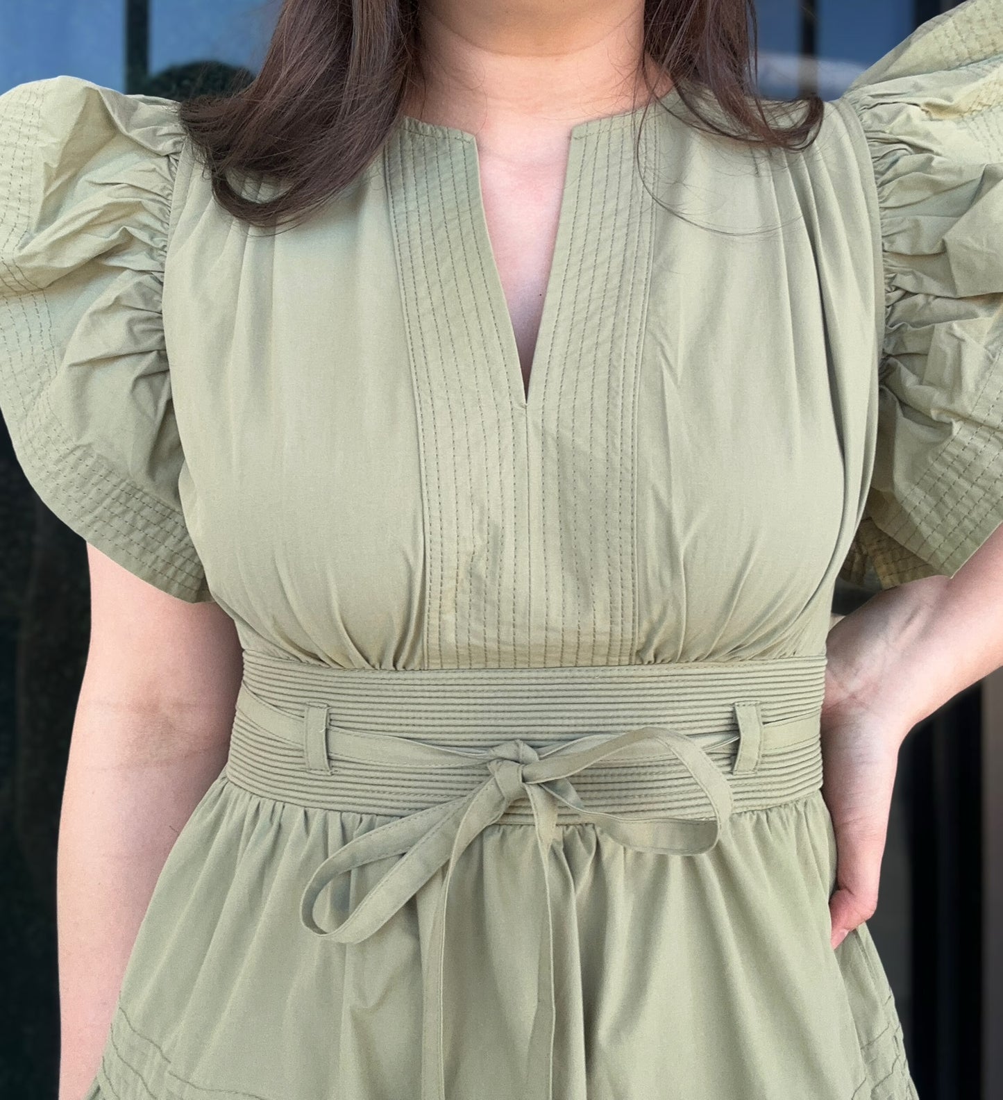 Olive Flutter Midi Dress