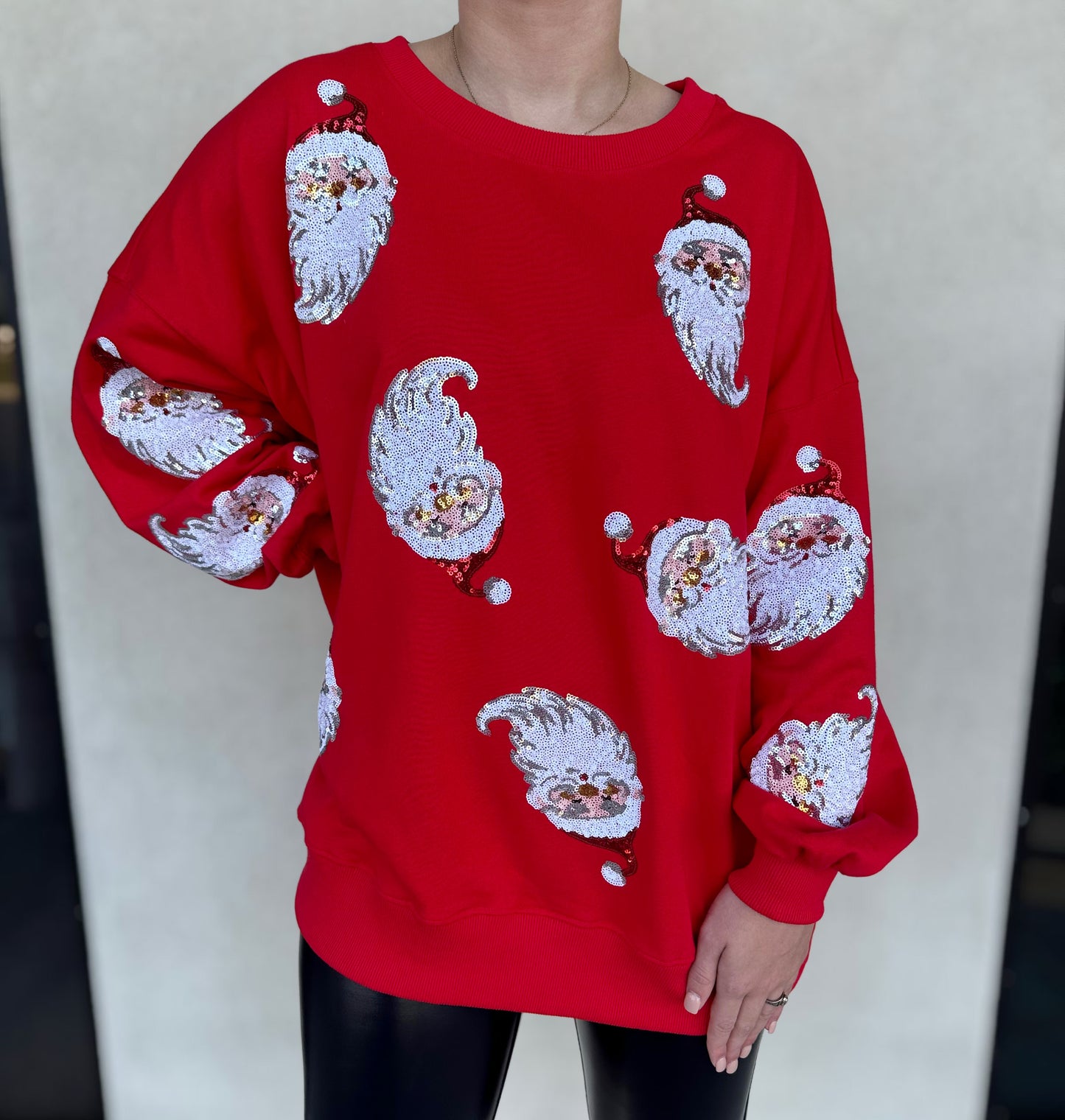 LARGE - Sequin Santa Sweatshirt in Red