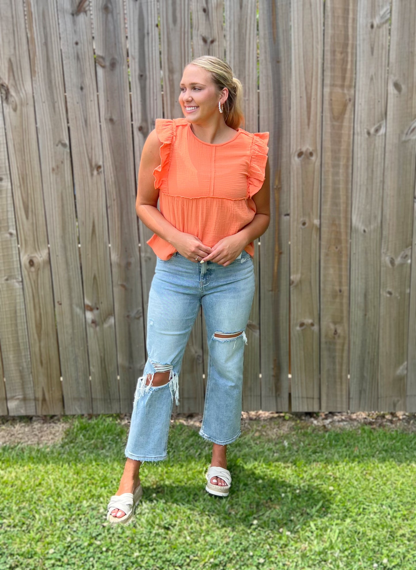 LARGE - Perfect Papaya Gauze Blouse