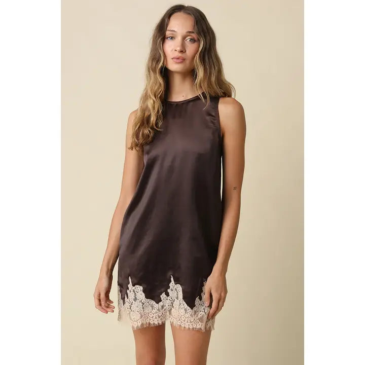 Camila Lace Trim Satin Mini Dress