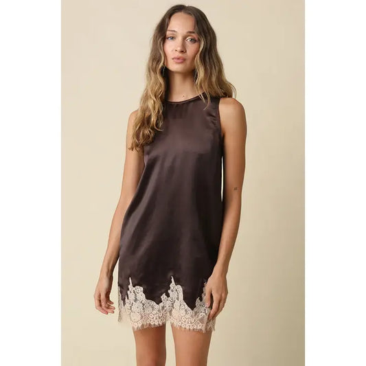 Camila Lace Trim Satin Mini Dress