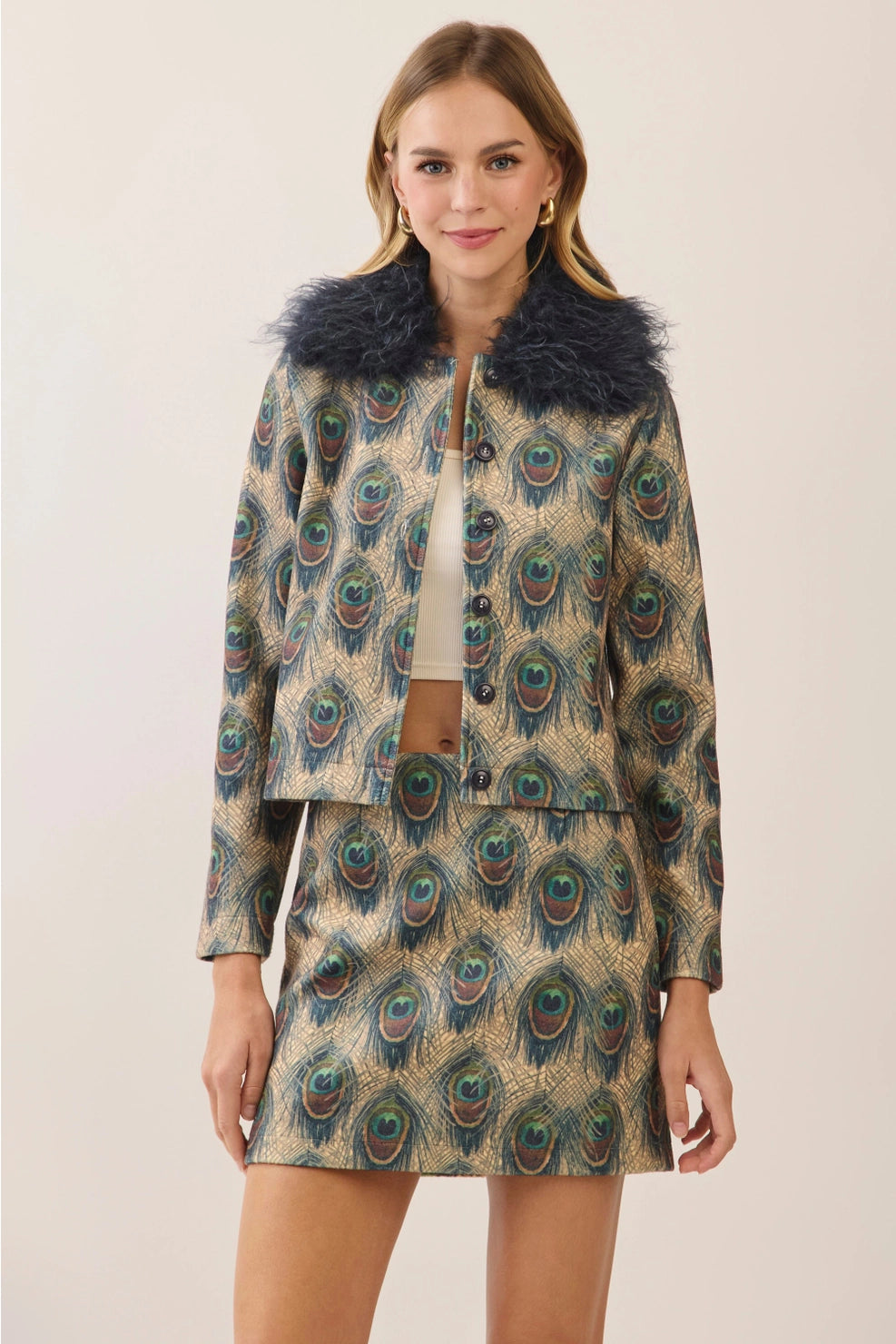 Peacock Fur Collar Jacket