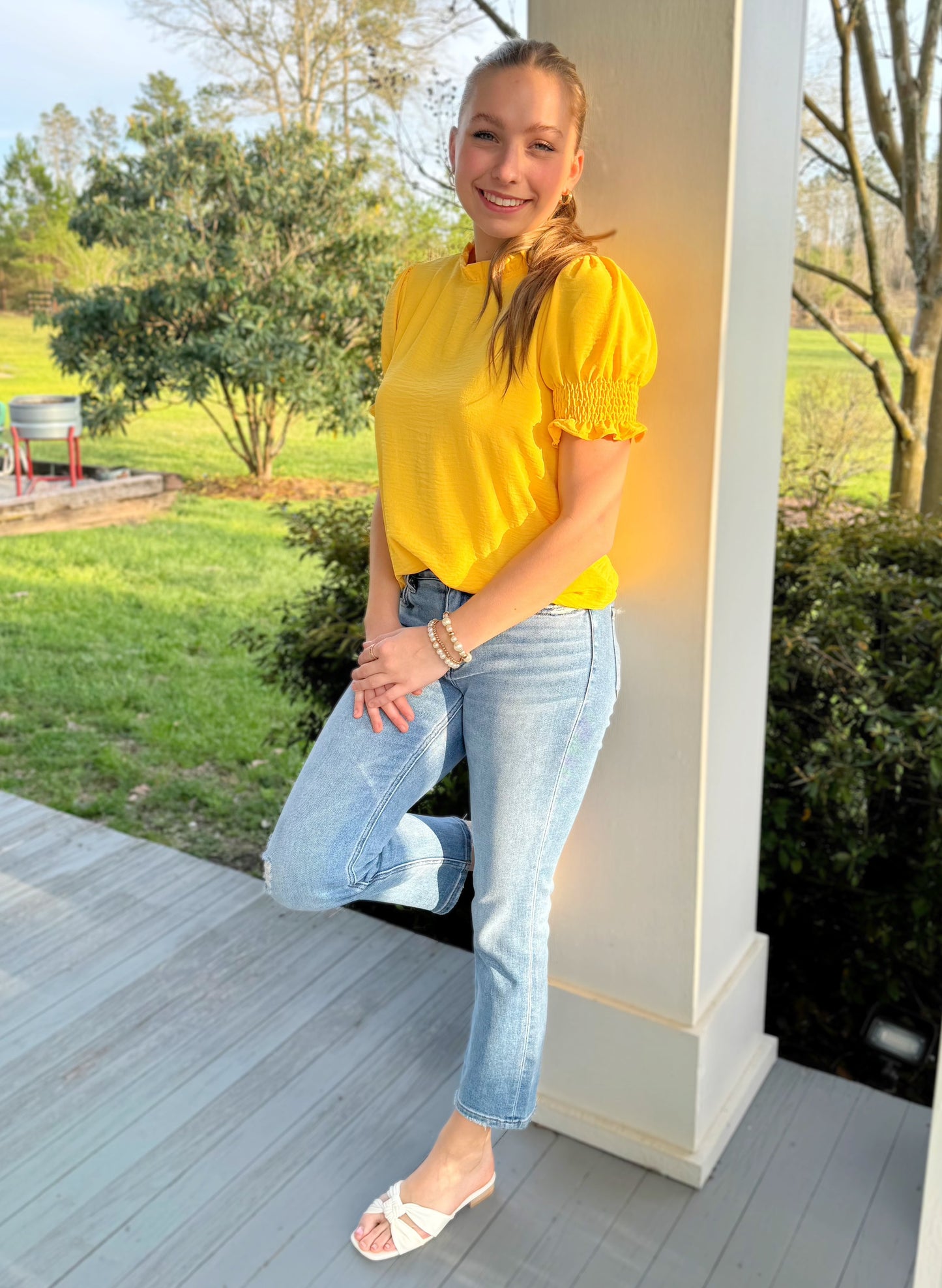 Solidly Ruffled Top in Banana