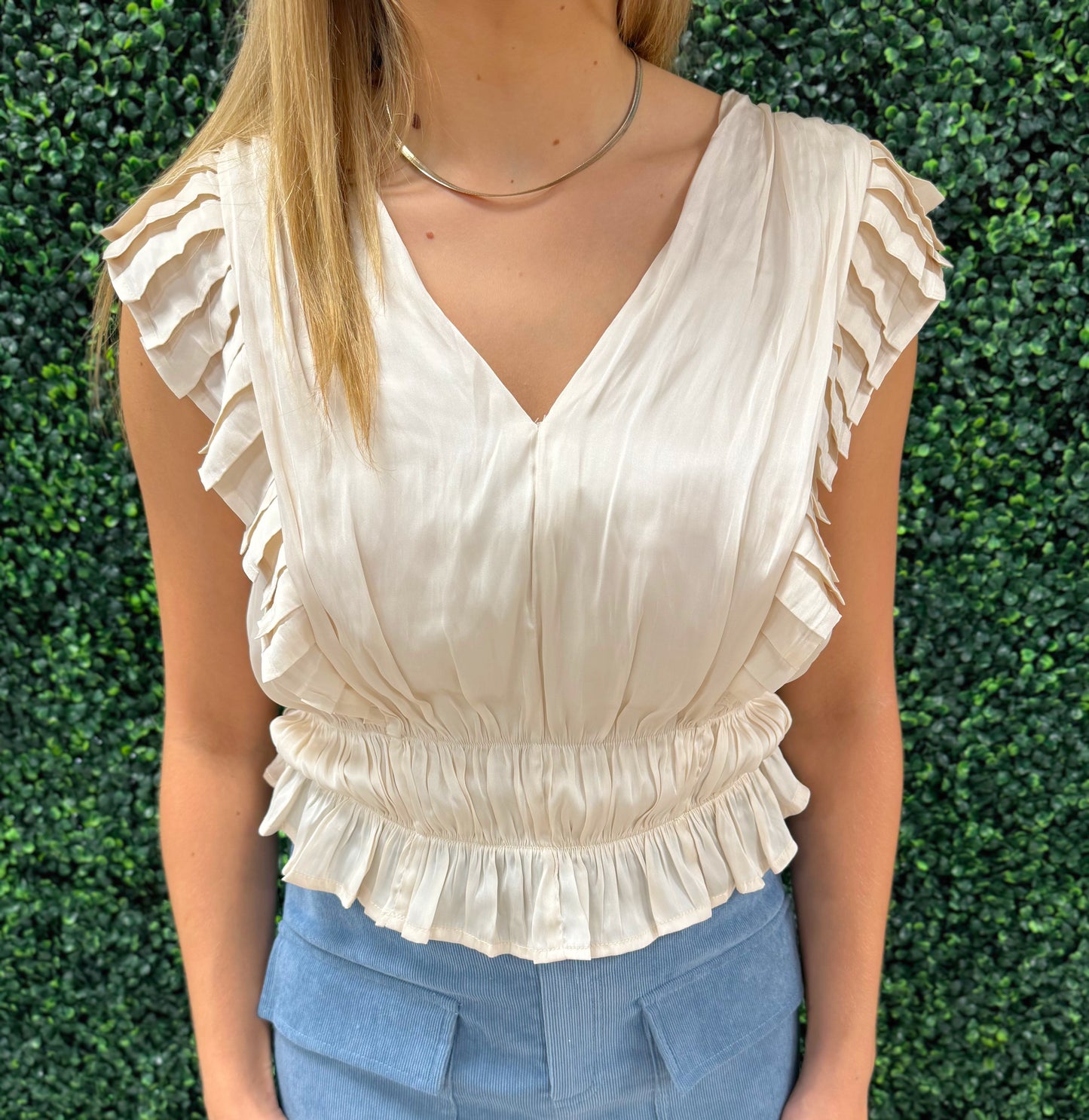 Iconic Ivory Pleated Blouse