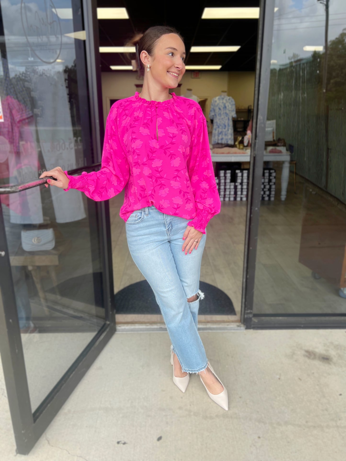 Floral & Fuchsia Blouse