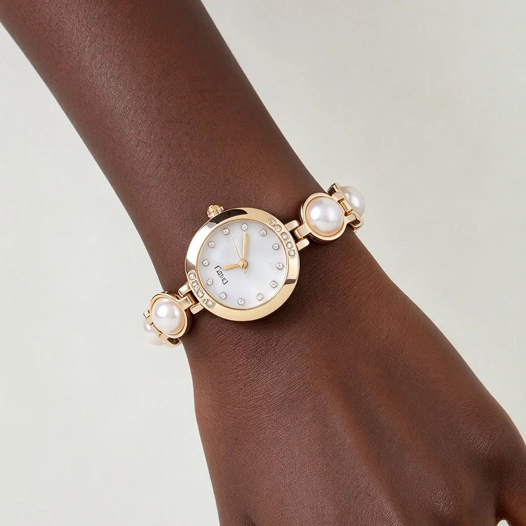 Elegant Pearl Accent Gold Watch