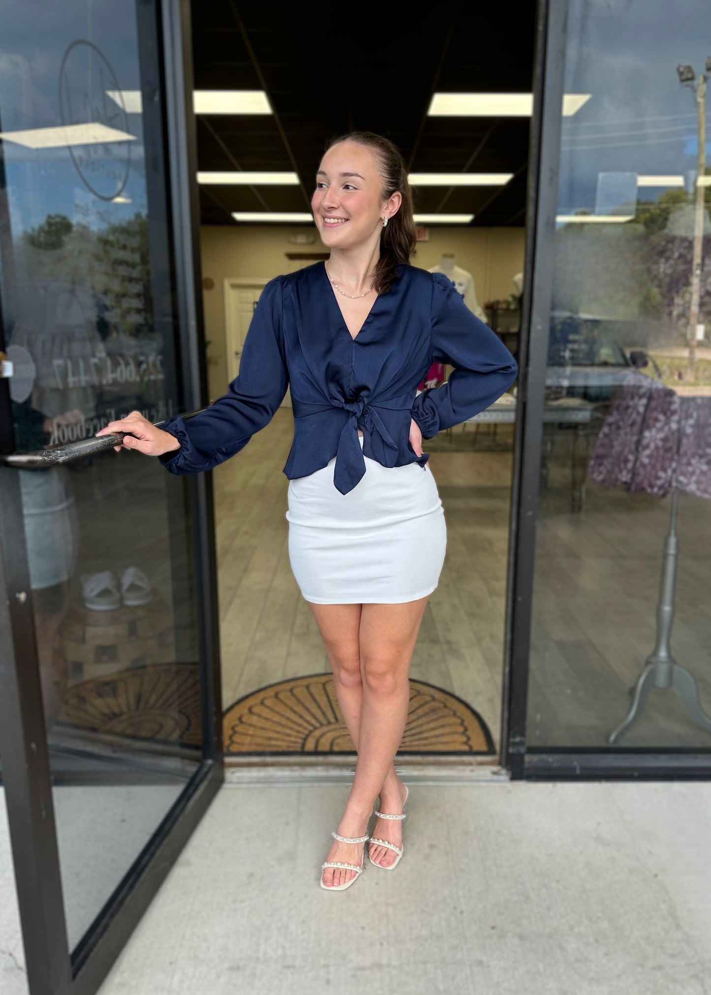 Tied in Navy Blouse