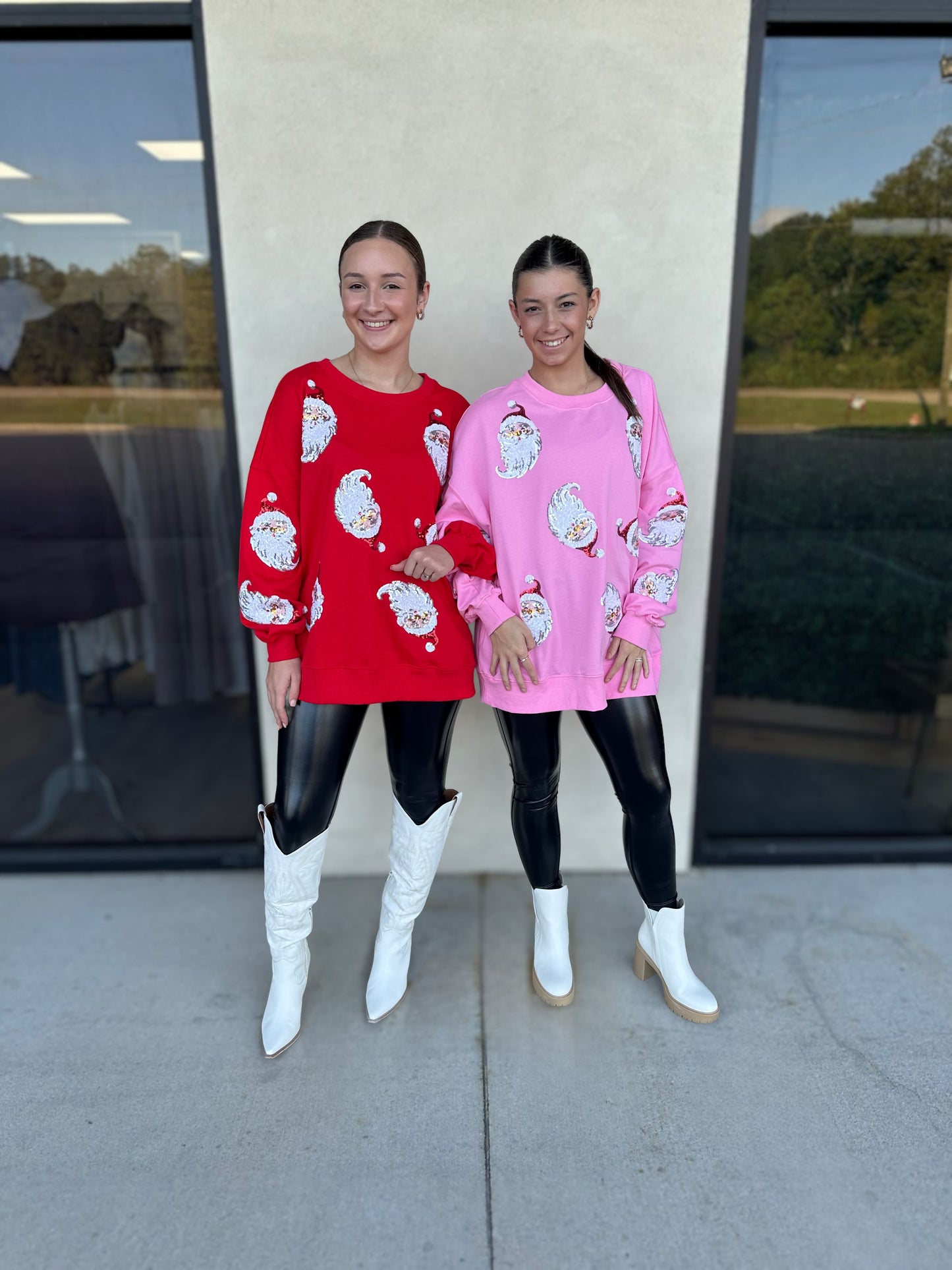 LARGE - Sequin Santa Sweatshirt in Red
