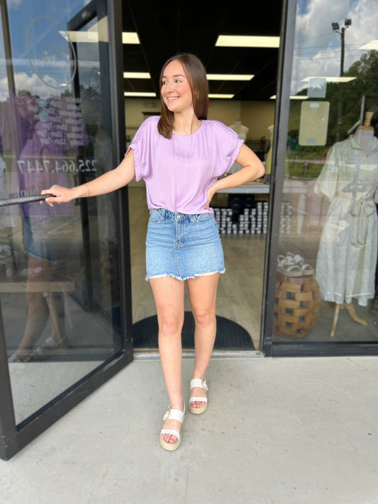 LARGE - Pleated Drop Blouse in Lavender