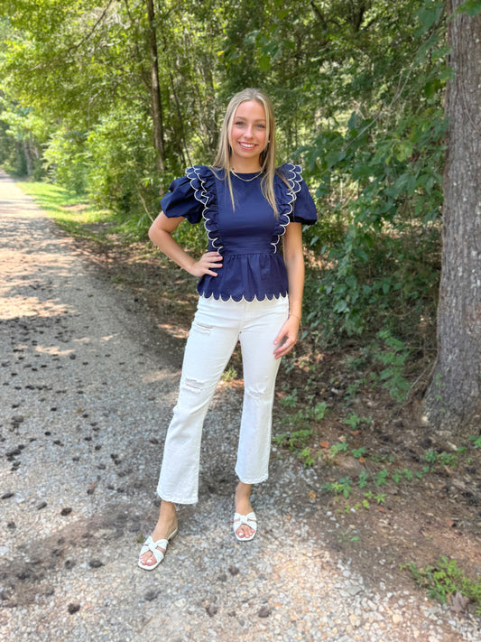 MEDIUM - Scalloped in Navy Top