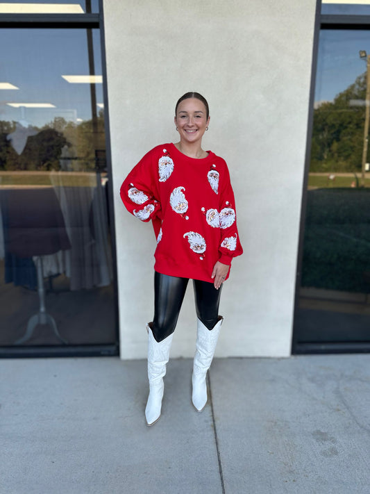 Sequin Santa Sweatshirt in Red