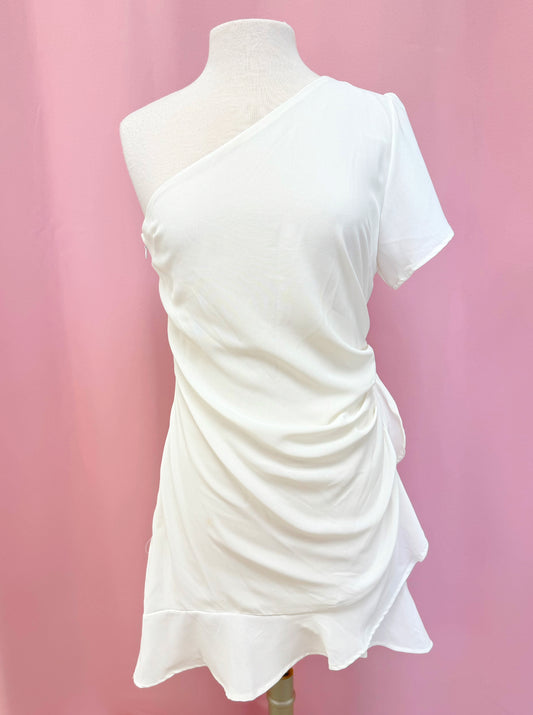 One Shoulder White Dress