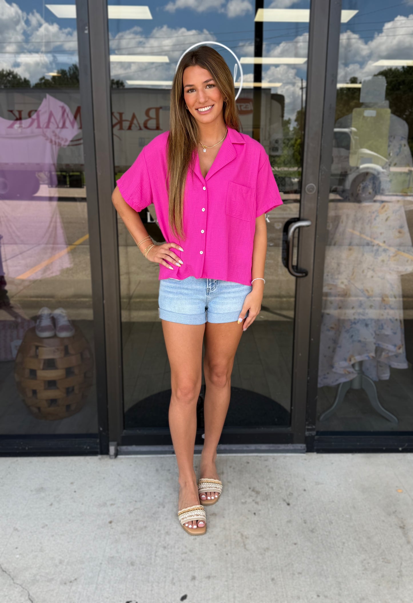 Sweetly Collared Blouse in Hot Pink