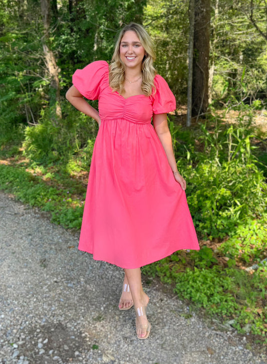 Casually Coral Midi Dress