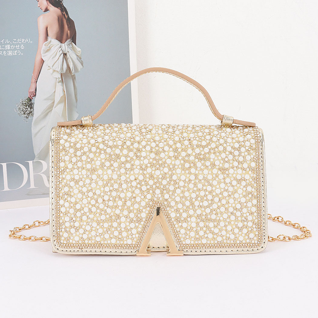 Rhinestone and Pearl Flap Clutch