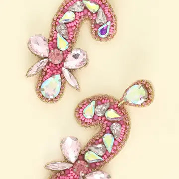 Crystal Candy Cane Beaded Earrings