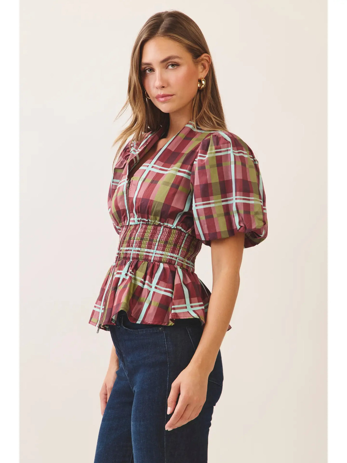 Courtney Plaid Puff Sleeve Top