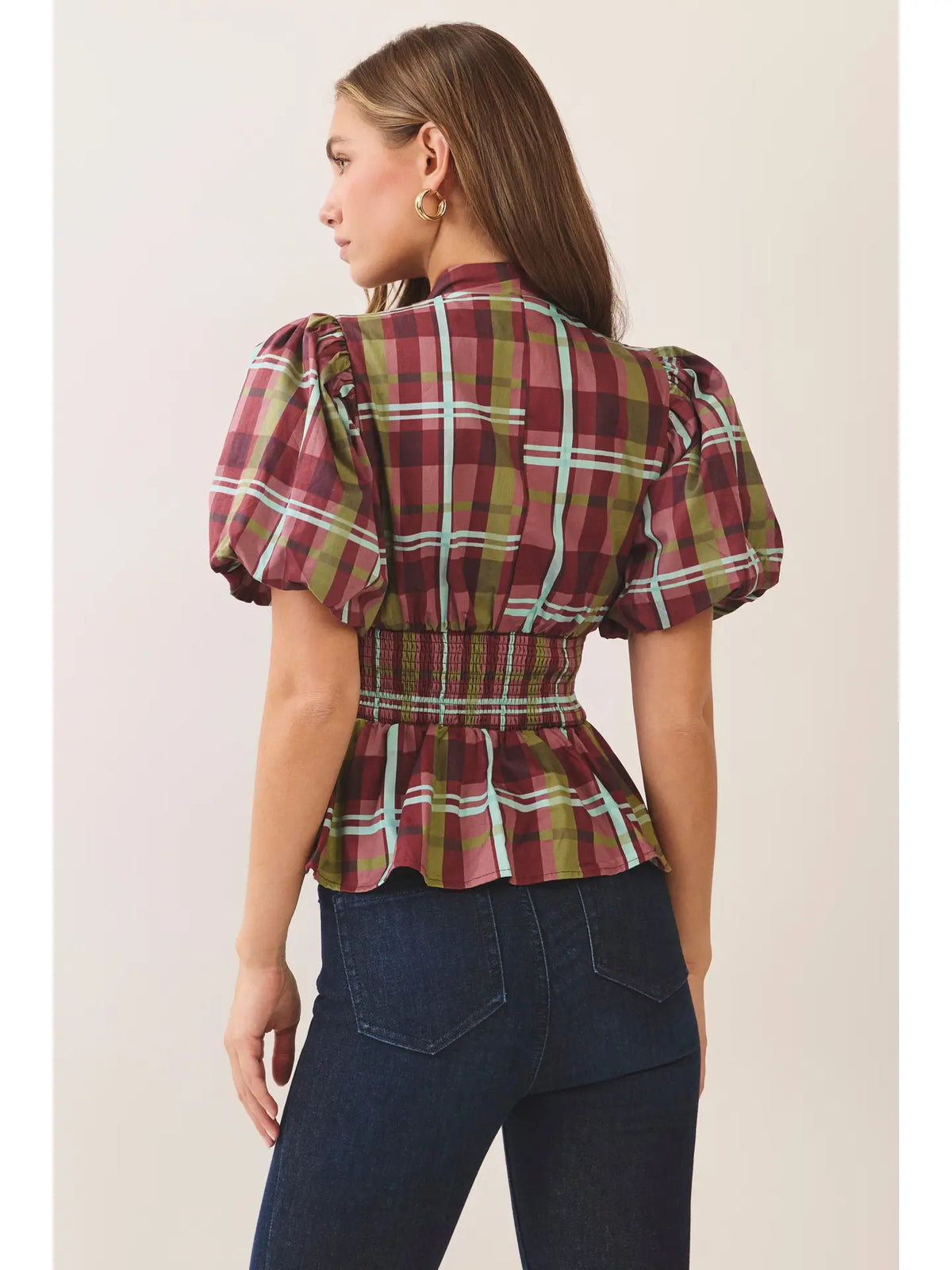 Courtney Plaid Puff Sleeve Top