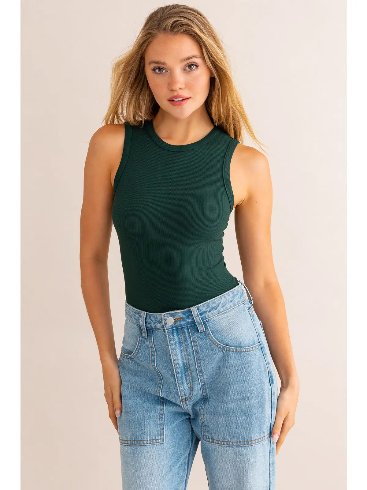 Ribbed Bodysuit in Hunter Green